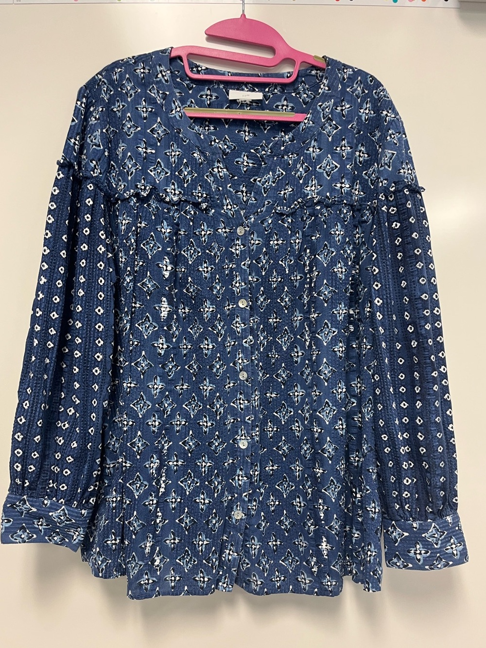 J. Jill Blue Printed Button-Front Blouse - Picture 2 of 10